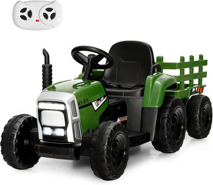 12V Kids Ride On Tractor with Trailer Music and LED Lights