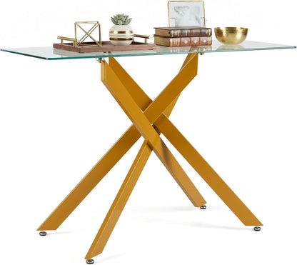Modern Glass Console Table with Tempered Glass Top and Tubular Legs