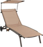 Adjustable Chaise Lounge Deck Sunbed with Rotatable Canopy and Cup Holder