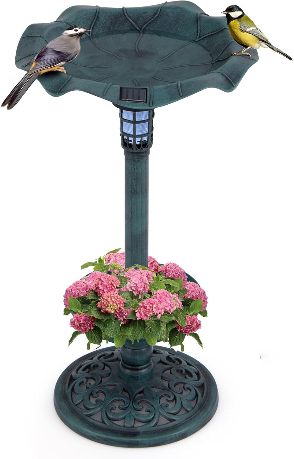 43cm Outdoor Birds Table with Solar Light & Lotus Leaf Bowl