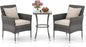 3-Piece PE Rattan Furniture Set with 2 Cushioned Chairs and Tempered Glass Table