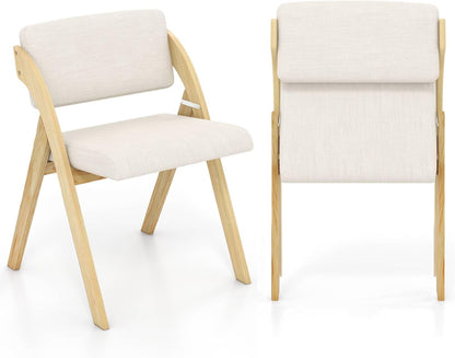 Wooden Counter Dining Chairs with Linen Fabric Seat Set of 2
