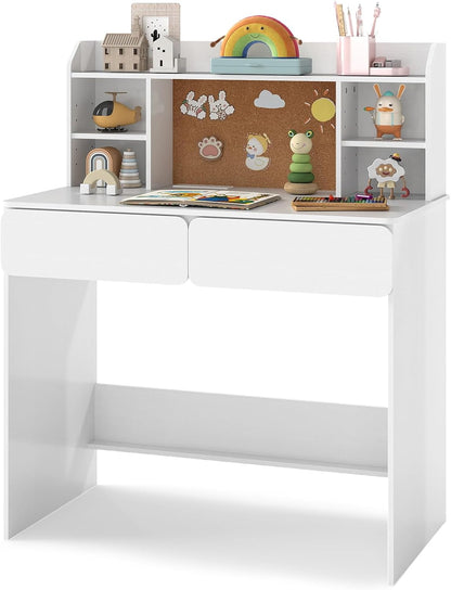 Kids Study Desk Student Writing Table with Cork Bulletin Board