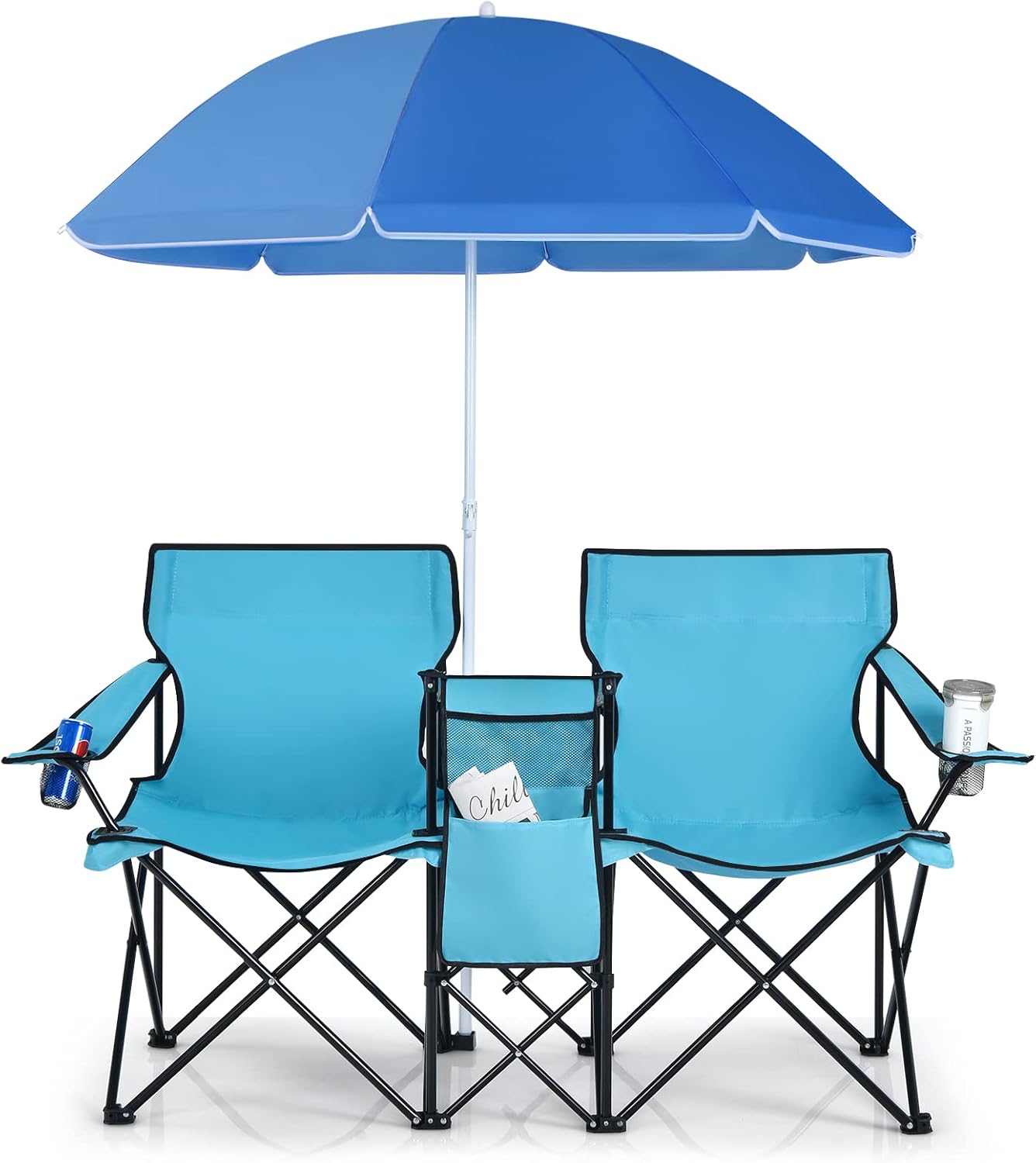 Portable Folding Loveseat with Umbrella & Carrying Bag