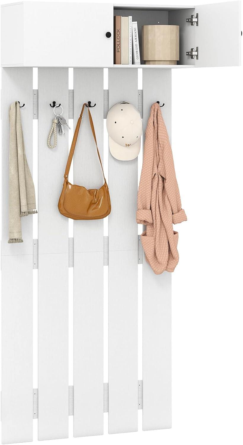 90cm Entryway Wall Mounted Coat Hooks with Shelf 2-Door Cabinet
