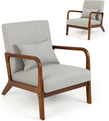 Modern Accent Chair with Lumbar Pillow and Rubber Wood Frame