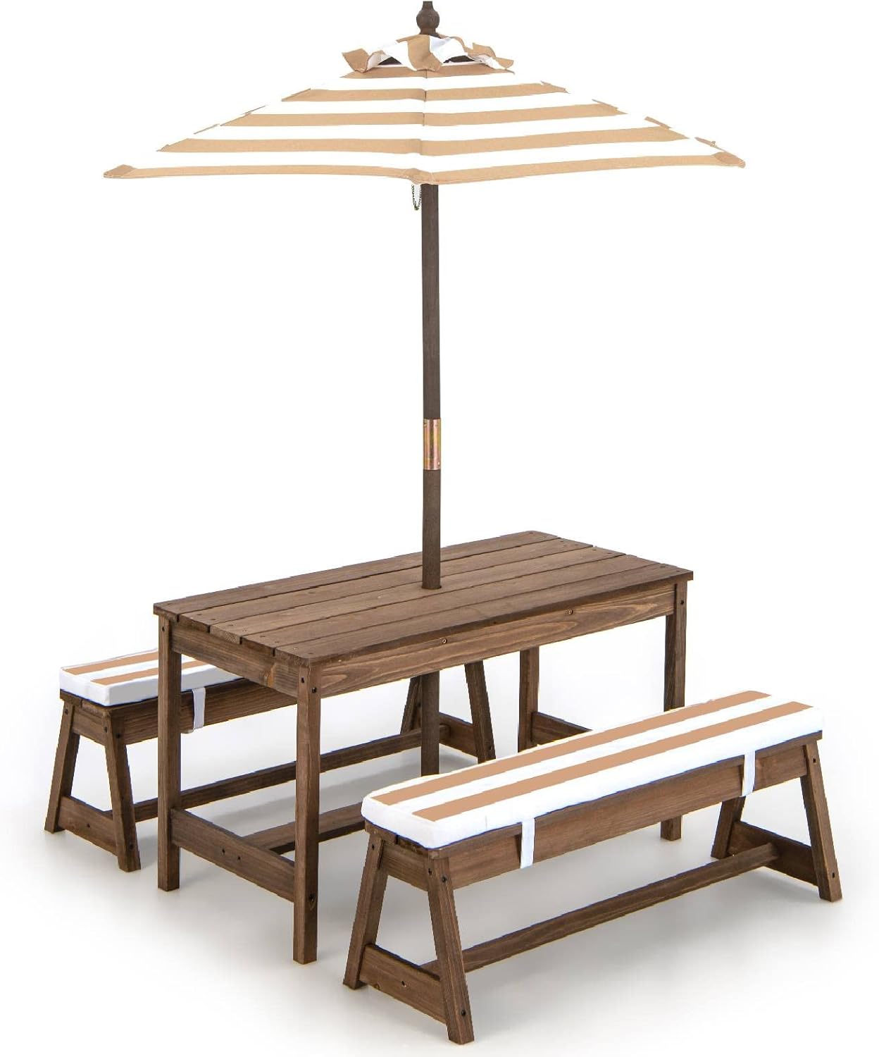 Wood Kids Picnic Table and Bench Set with Cushions