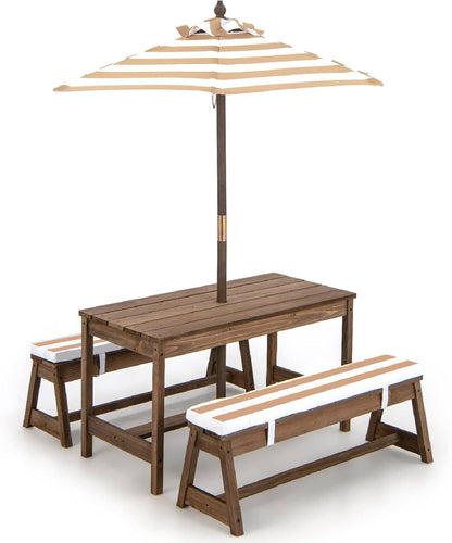 Wood Kids Picnic Table and Bench Set with Cushions