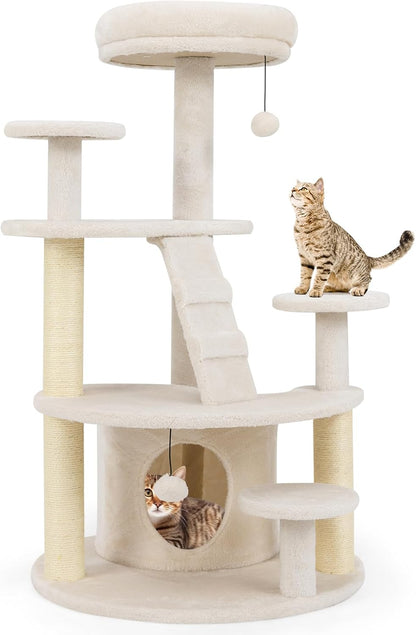 Multilevel Cat Climbing Tower with Condo Sisal Scratching Posts