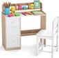 Kids Table and Chair Set, Wooden Children Desk and Chair with 3 Drawers