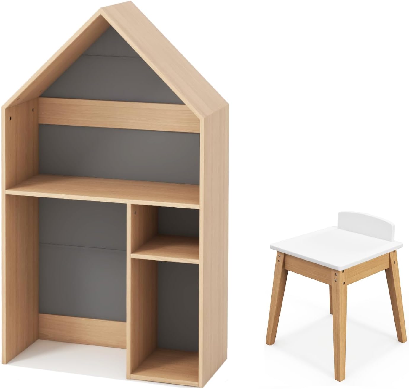 Kids Table and Chair Set, 2-in-1 Wooden Desk Chair Set & Storage Organizer with Blackboard
