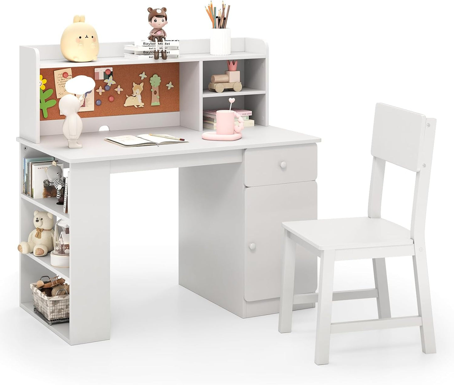 Kids Desk and Chair Set with 3-Tier Shelf and Drawer