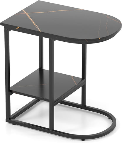 2 Tier C shaped End Table Modern Sofa Side Table with Metal Frame