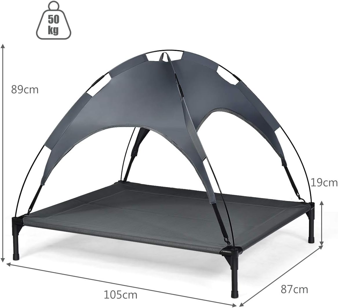 Steel Frame Elevated Pet Cot with Removable Canopy