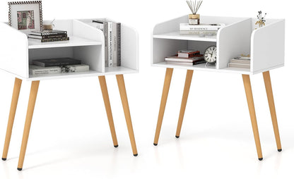 2-Tier Mid Century Modern Nightstand with Open Shelves