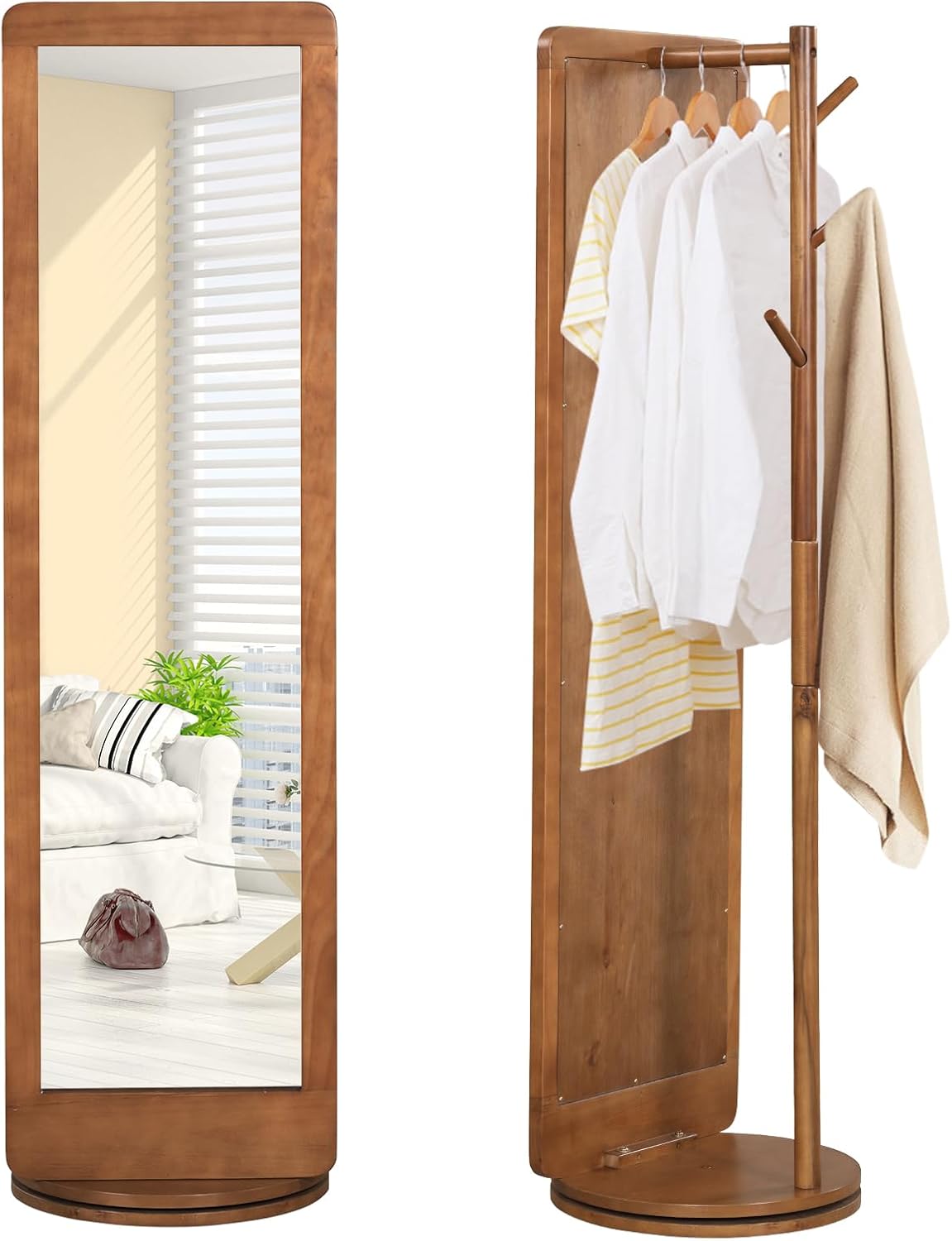 Full Length 2-in-1 Freestanding Dressing Mirror with Coat Rack