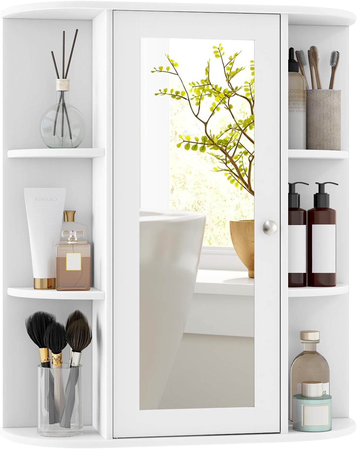 Bathroom Mirror Cabinet, Single Door Wall Mounted Storage Cupboard