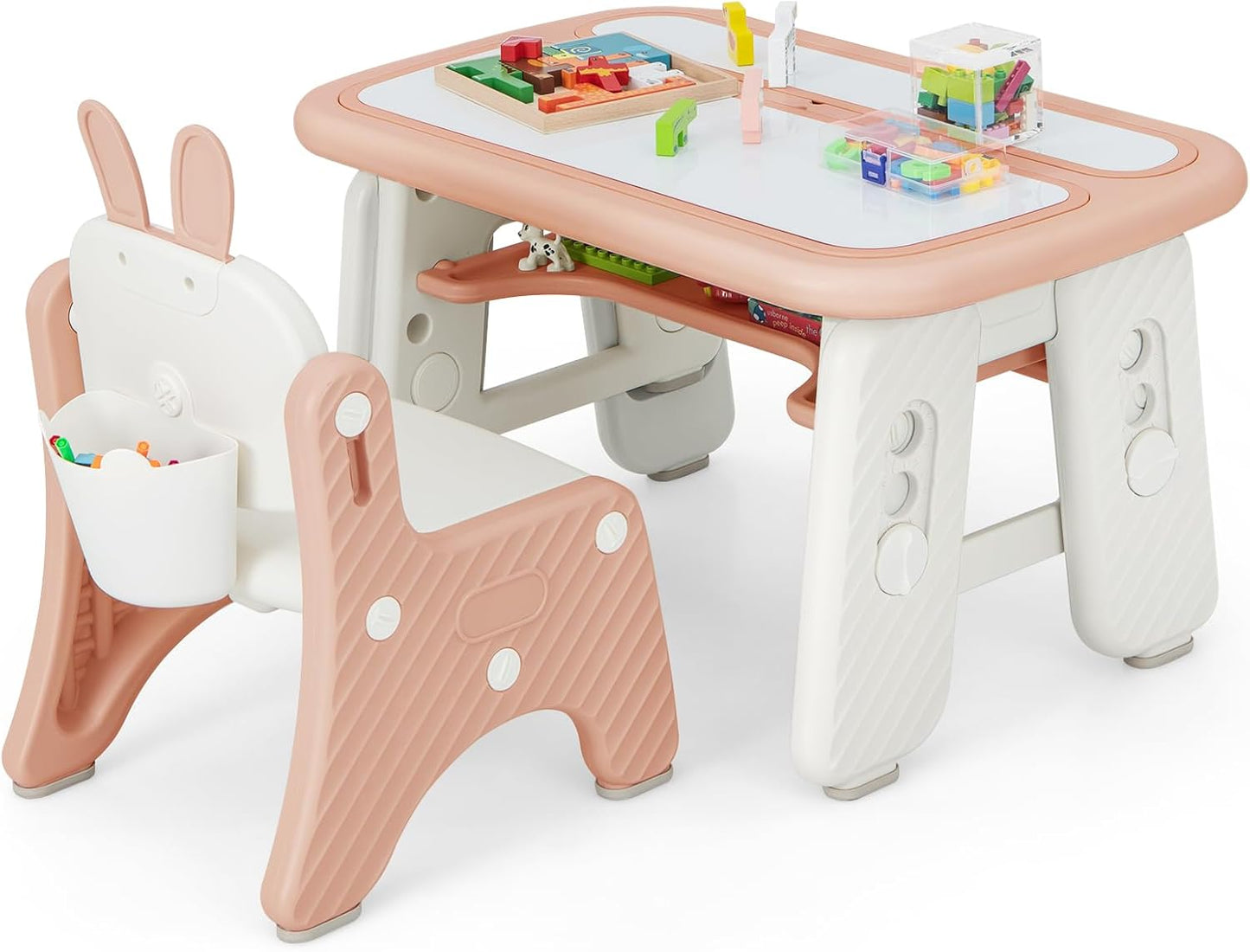Kids Table and Chair Set, Toddler Activity Table with Flip-Top Tabletop, Erasable Magnetic Drawing Board