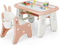 Kids Table and Chair Set, Toddler Activity Table with Flip-Top Tabletop, Erasable Magnetic Drawing Board