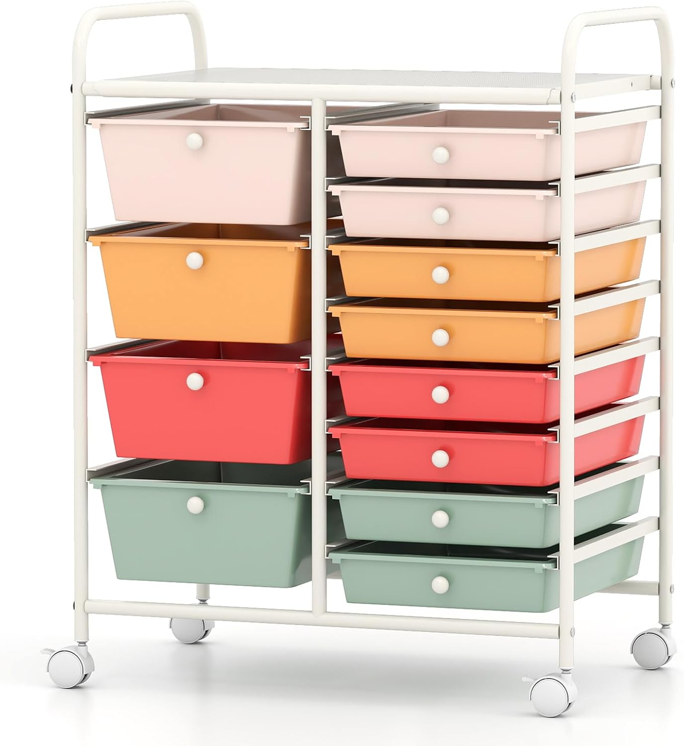 Storage Cart with 2-Size Drawer Rolling Cart Large Countertop Side Handles
