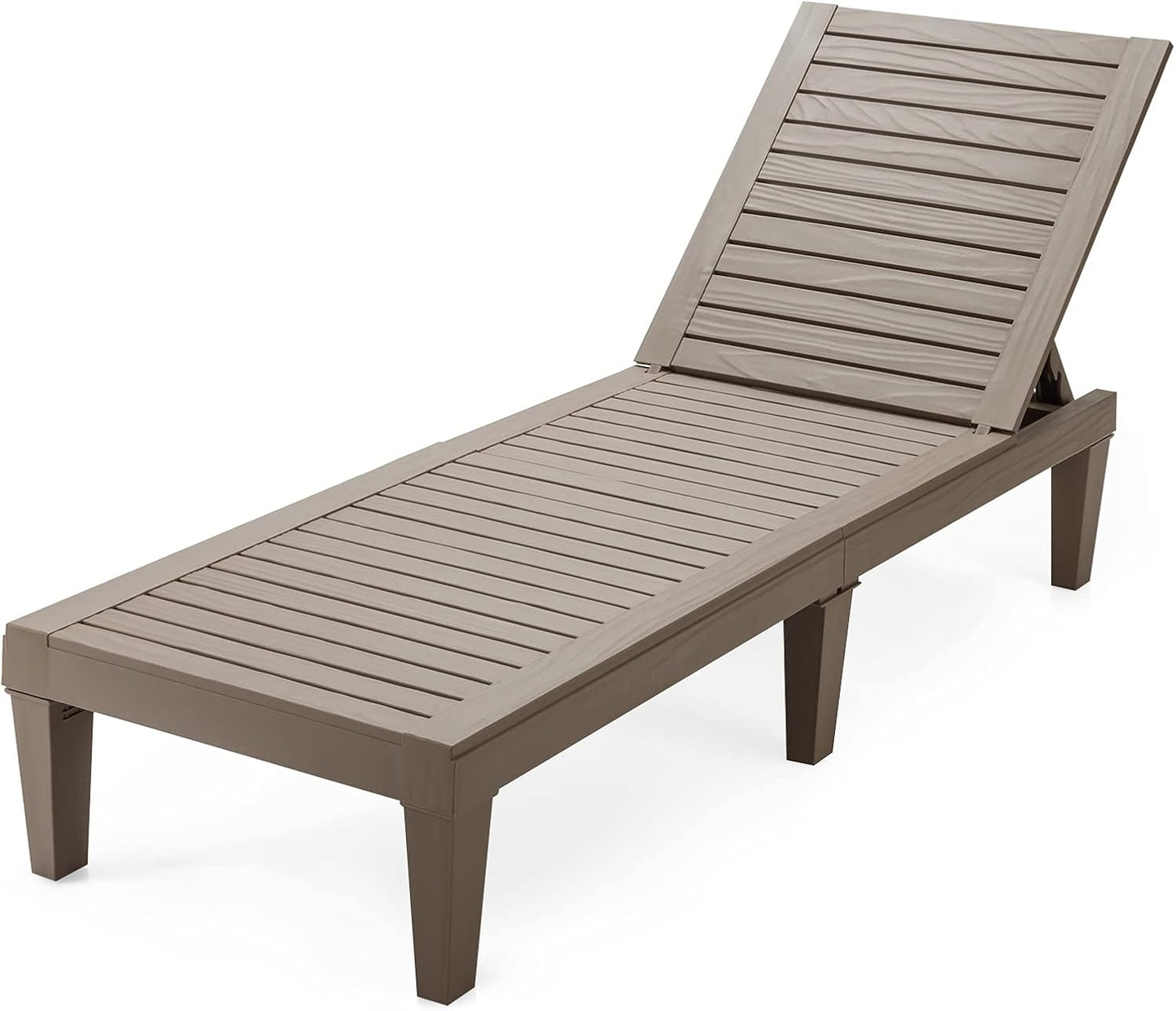 5 Positions Adjustable Outdoor Chaise Lounge Chair with Wood Texture Surface