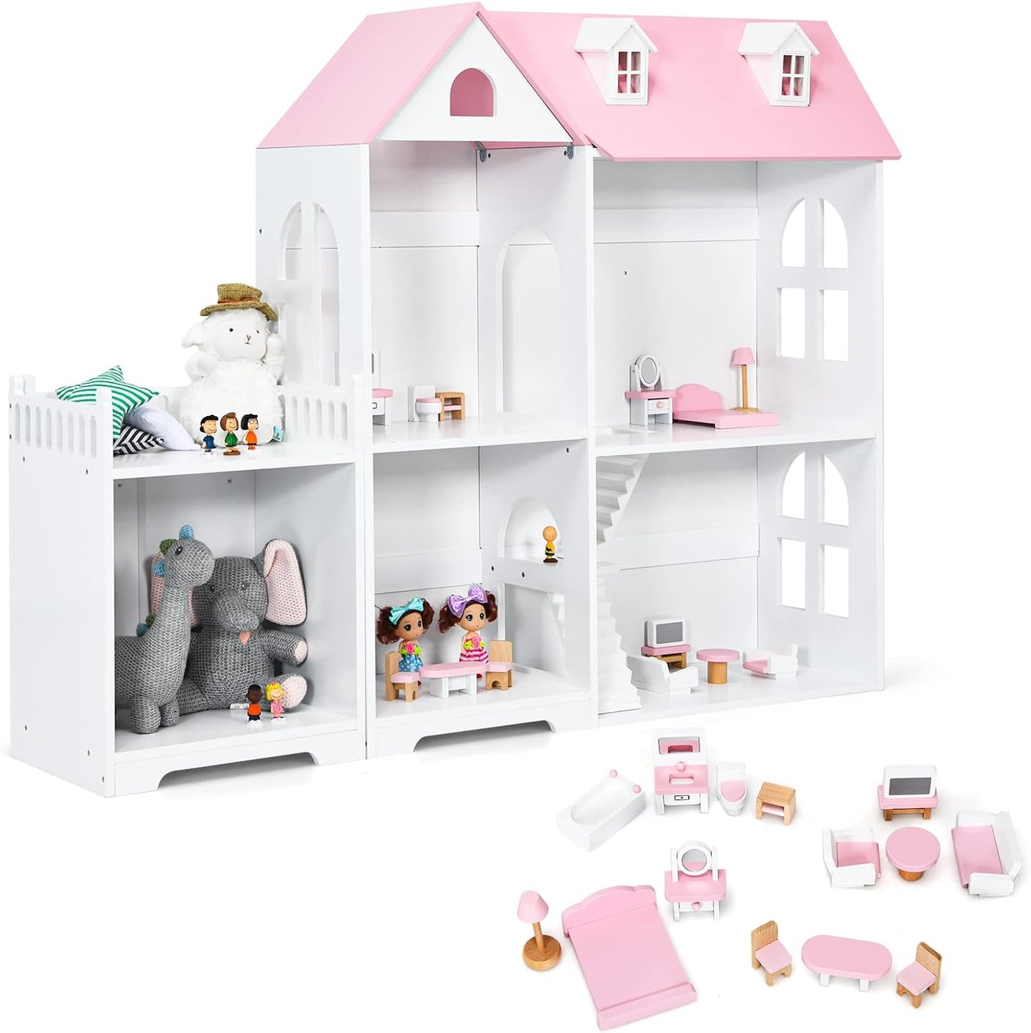 Large Wooden Dolls House with Furniture and Accessories
