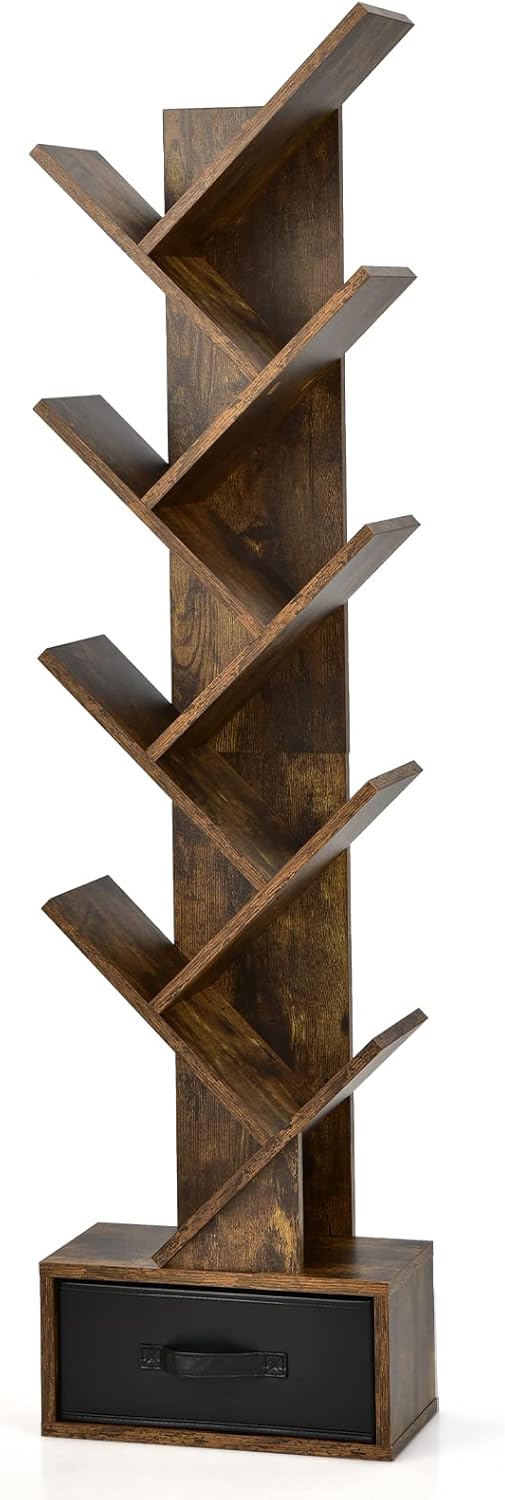 10-Tiers Floor Standing Wooden Bookcase Storage Shelving Unit