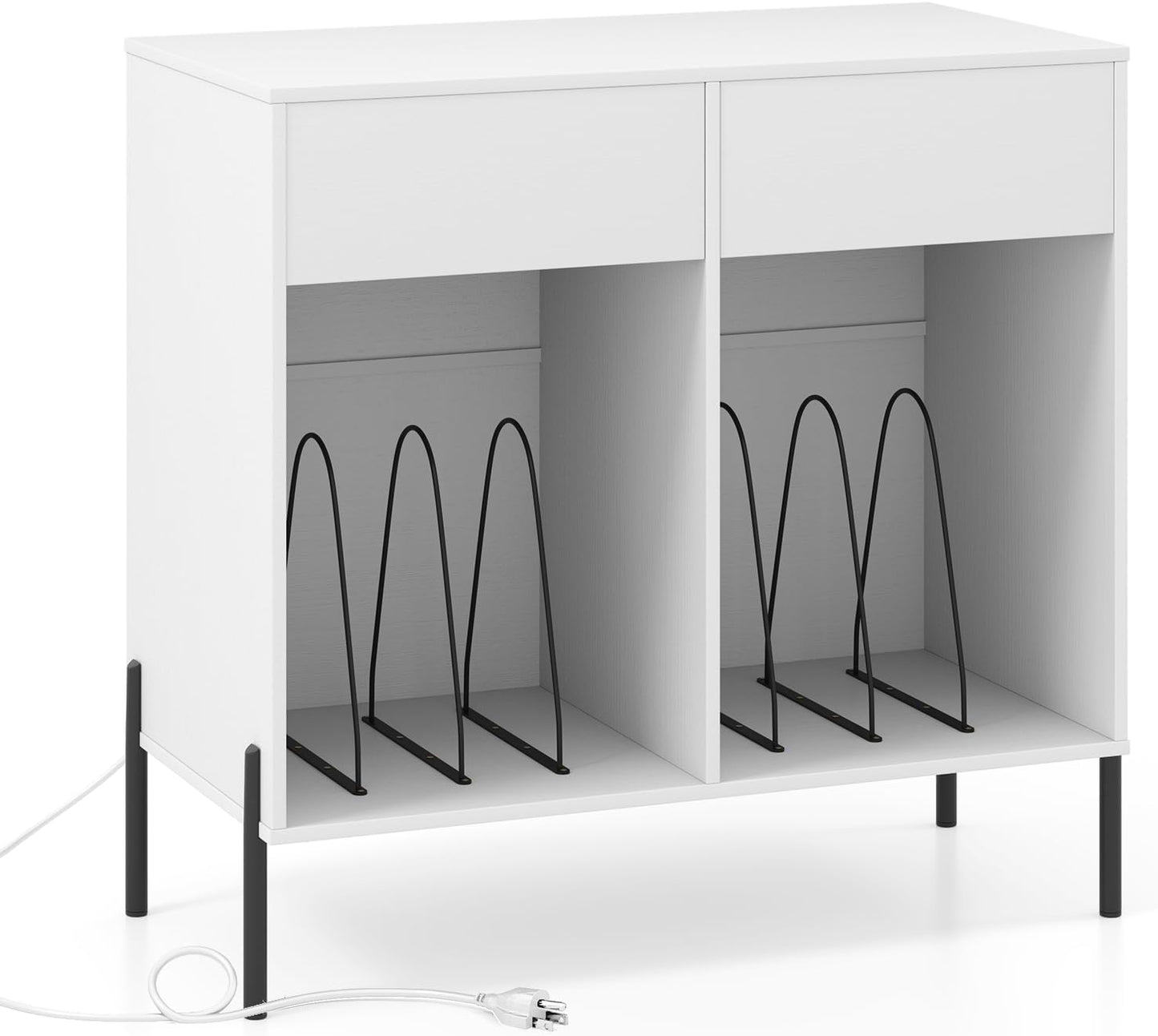 Record Player Stand with Power Outlets and Drawers for Living Room