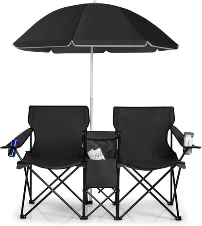 Portable Folding Loveseat with Umbrella & Carrying Bag