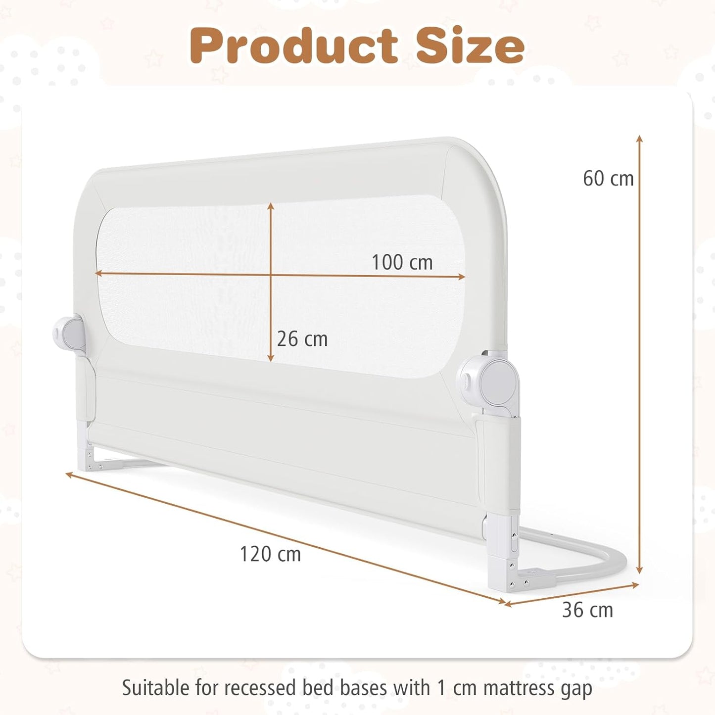 80/120/148/178/198 cm Long Adjustable Baby Bed Rail Guard with Extra Buckle