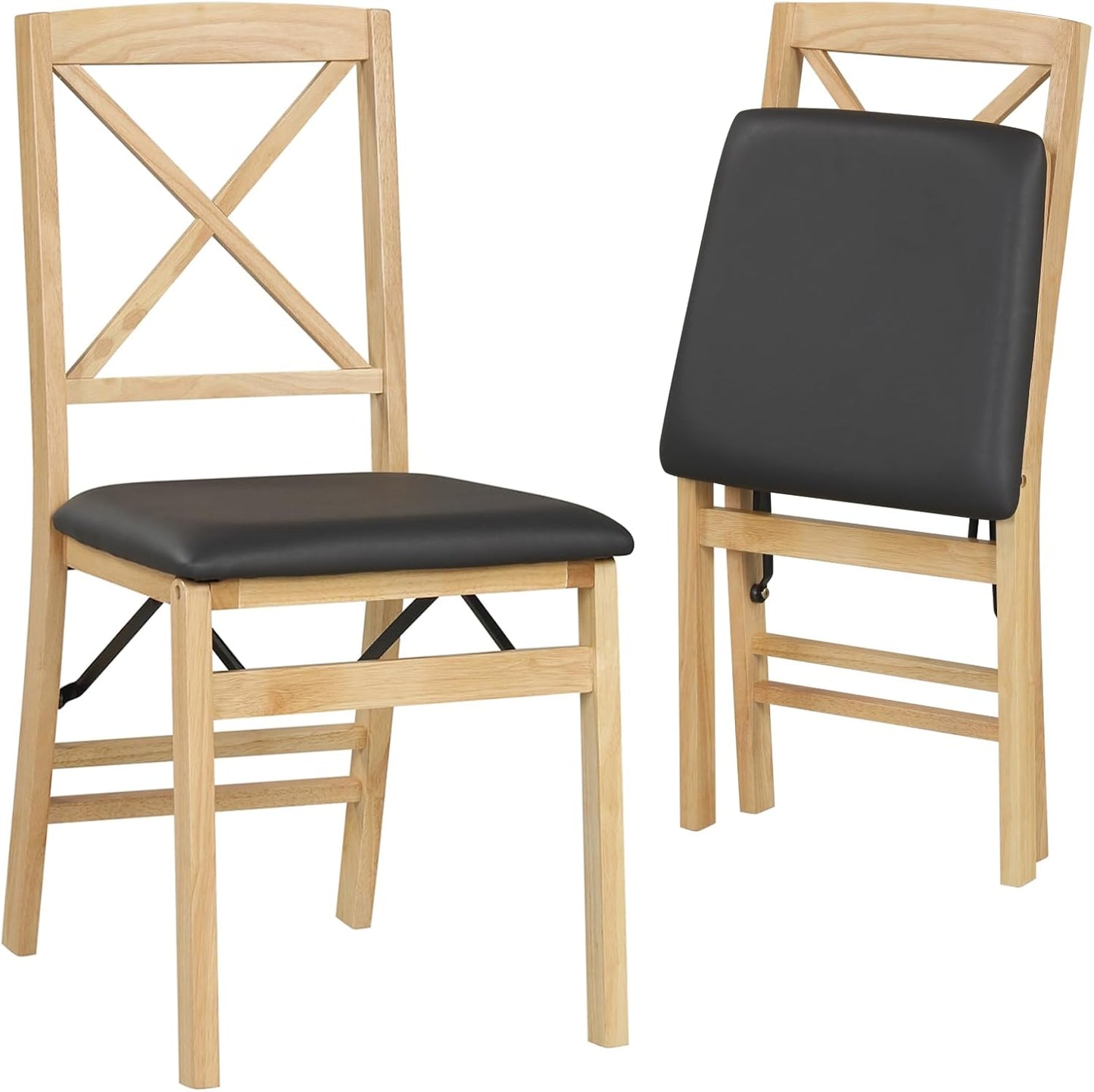 Padded Folding Chair Set of 2/4, Rubber Wood Counter Dining Chairs with Backrest