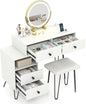 Dressing Table with 360° Rotation LED Mirror and Stool, Makeup Table Vanity Desk Set with Charging Station