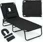 Folding Sun Lounger, 5-Position Adjustable Reclining Tanning Chair