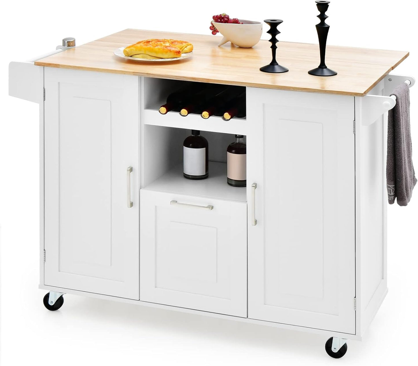 Drop-Leaf Kitchen Island on Wheels, Rolling Storage Trolley Cart