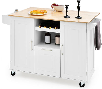 Drop-Leaf Kitchen Island on Wheels, Rolling Storage Trolley Cart