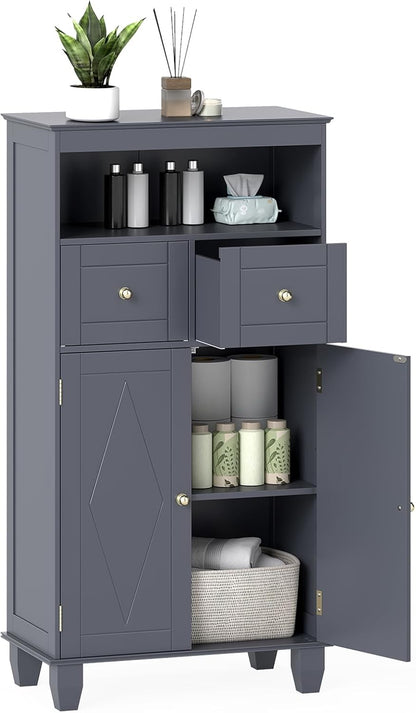 Bathroom Floor Cabinet, Freestanding Wooden Storage Cupboard with 2 Doors