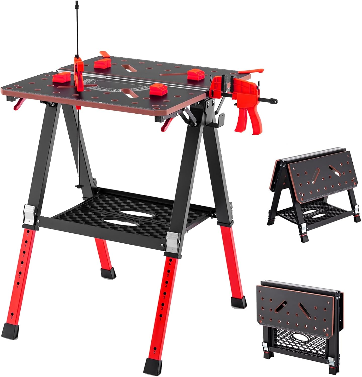 GiantexUK Folding Workbench, 8 Heights Adjustable Flip-Top Work Table with Quick Clamps