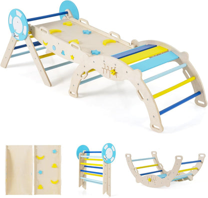 7 in 1 Kids Climbing Frame, Wooden Toddler Climbing Set with Reversible Ramp