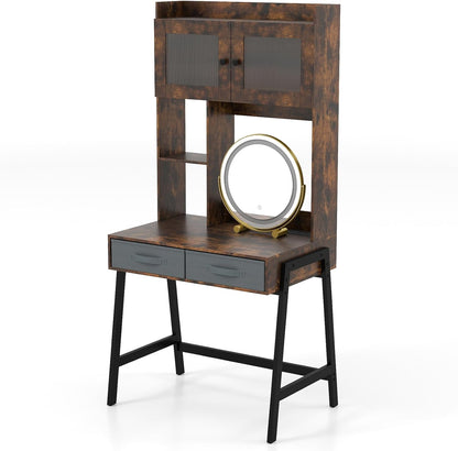 Dressing Table with 360° Rotation LED Vanity Mirror, Makeup Table Vanity Desk