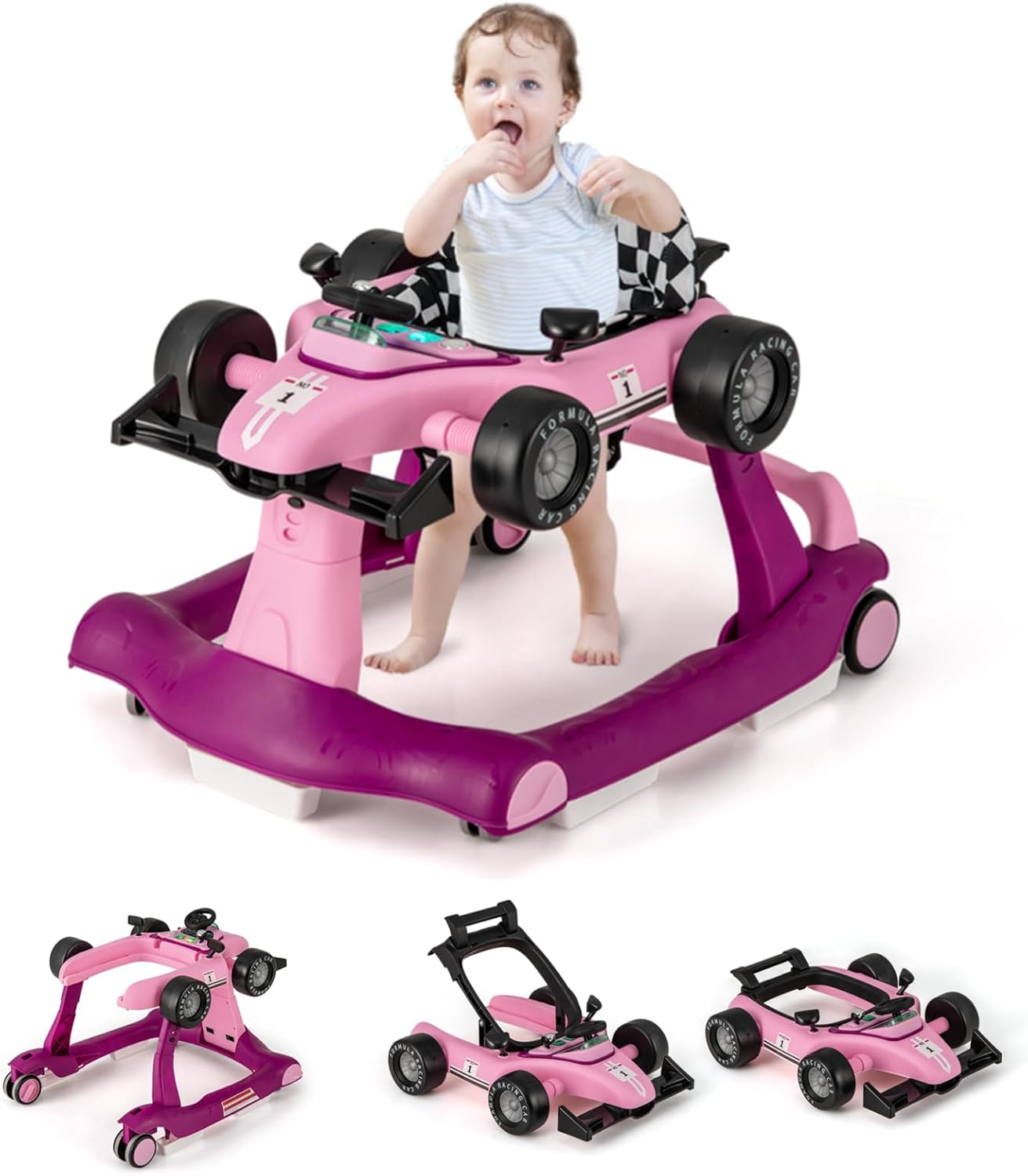 Foldable Push Along Walkers with Adjustable Height & Speed, Music, Lights