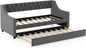 Single Size Trundle Bed Linen Upholstered Daybed with Backrest