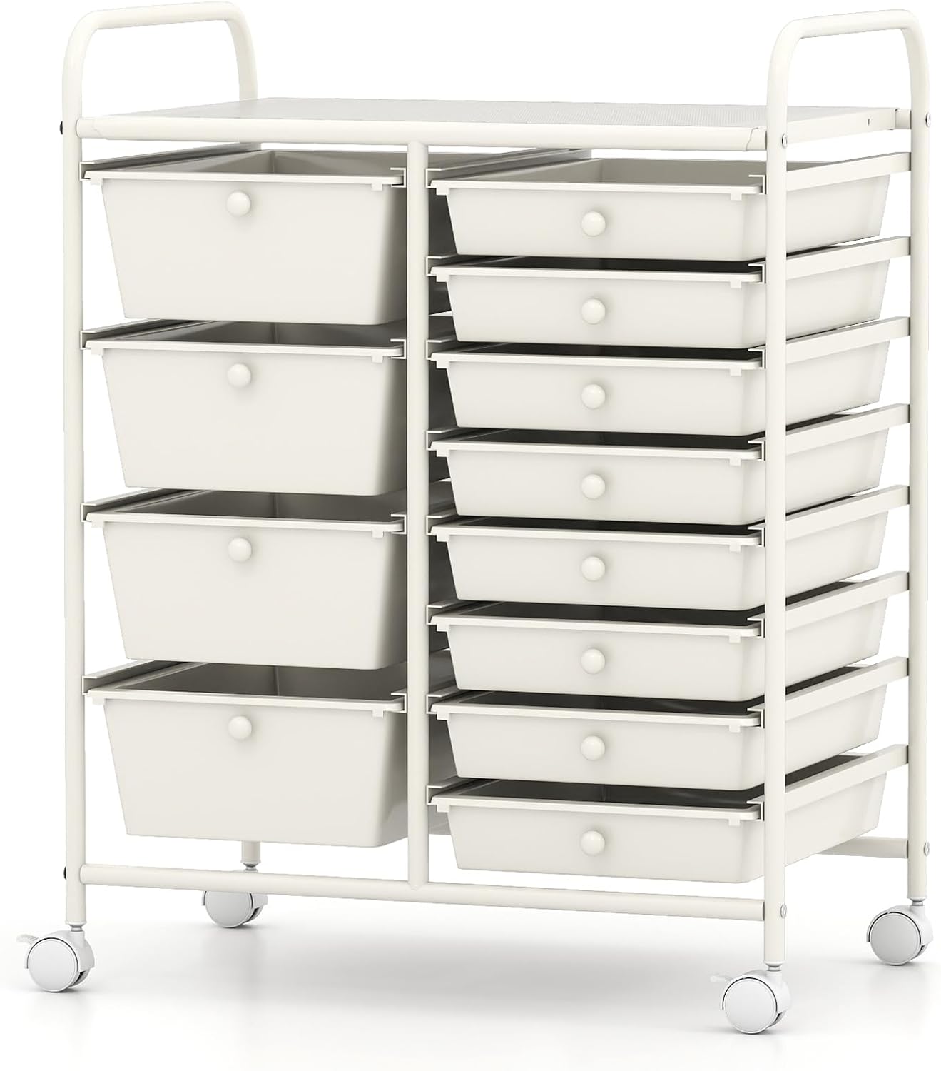 Storage Cart with 2-Size Drawer Rolling Cart Large Countertop Side Handles
