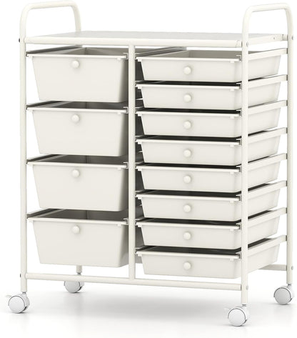 Storage Cart with 2-Size Drawer Rolling Cart Large Countertop Side Handles