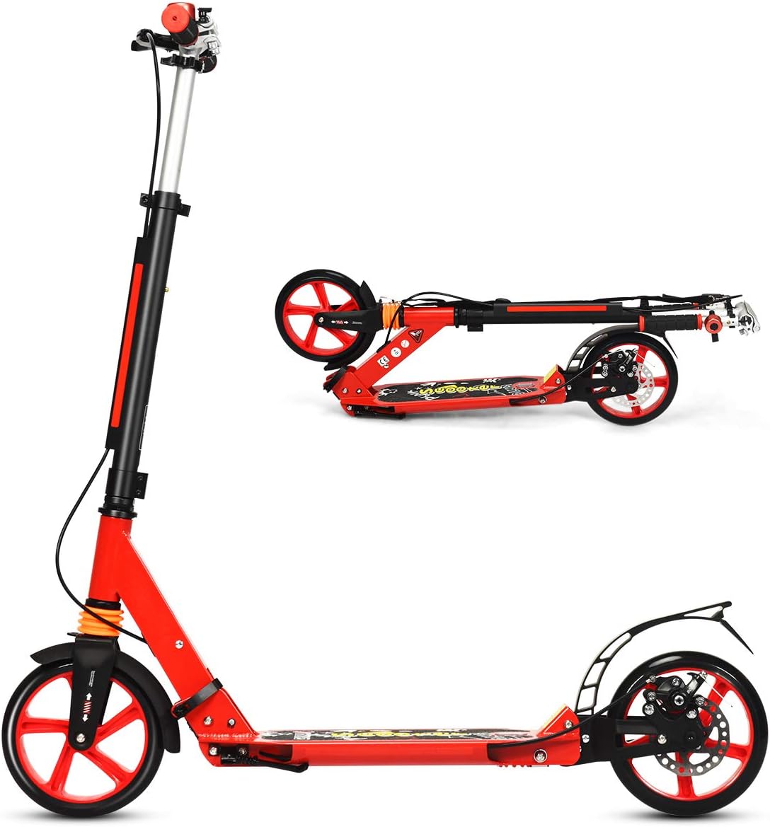 Folding Kick Scooter, 3 Heights Adjustable City Scooters with Big Wheels