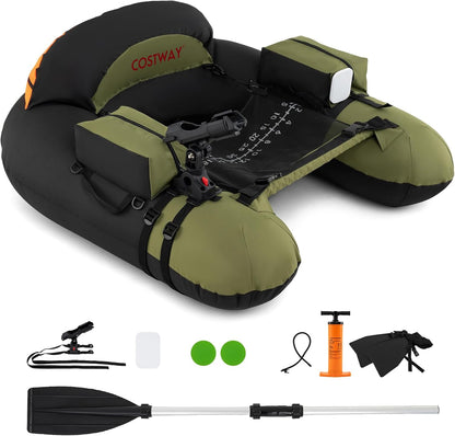 Fishing Boat with Pump, Adjustable Straps, Paddle, Pockets, Fish Ruler, Rod Holder