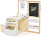 Kids Art Easel Table and Bench Set with Adjustable Easel and Bookshelf