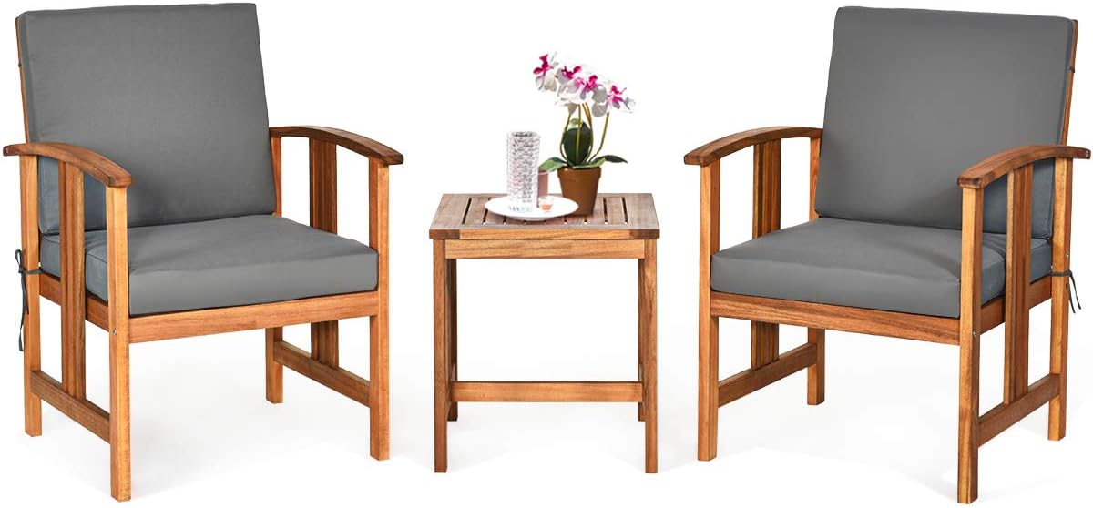 3-Piece Outdoor Acacia Wood Sofa Set with Cushions