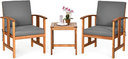 3-Piece Outdoor Acacia Wood Sofa Set with Cushions