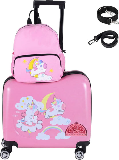 2 Pieces Kid Luggage Set with Spinner Wheels and Lanyard for Carry Strap