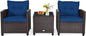 Metal Frame Garden Coffee Table and Sofa Chairs Set with Cushions